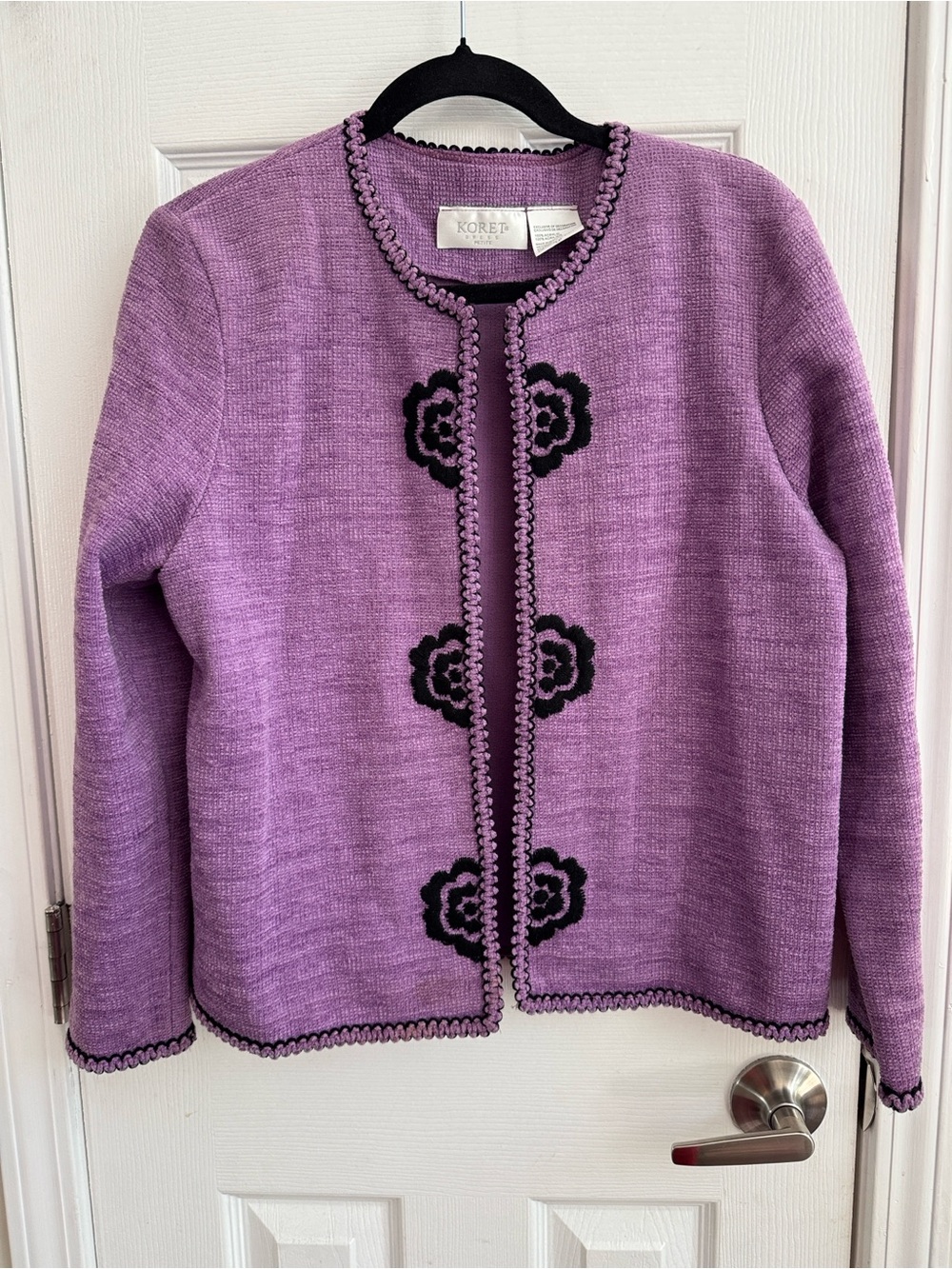 KORET Vintage Embroidered Knit Open Front Jacket Purple Cottagecore Boho Size LP